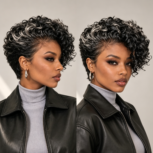 Bequeen 1B Side Part 13×4 Frontal lace Pixie Short Cut Wig