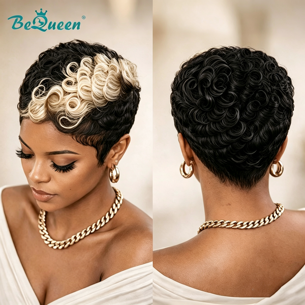Bequeen 1B & 613 Machine Made Finger Wave Pixie Wig