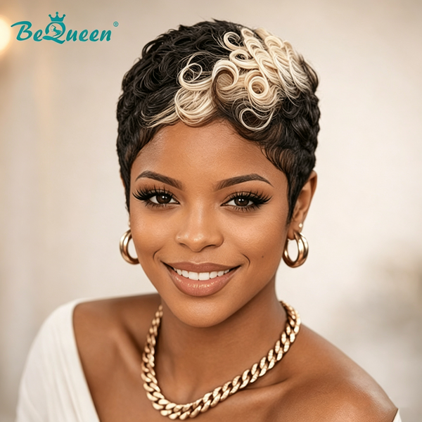 Bequeen 1B & 613 Machine Made Finger Wave Pixie Wig