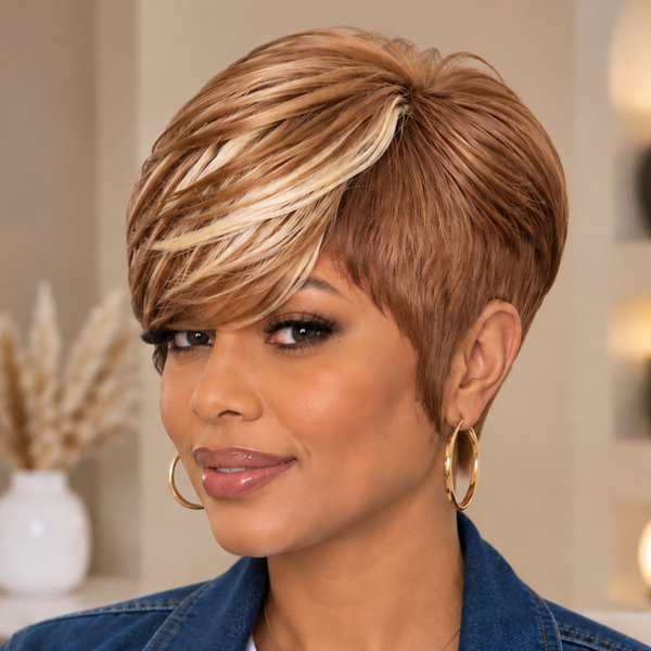 Bequeen Brown Highlight Blonde Short Pixie Cut Fashion Wig