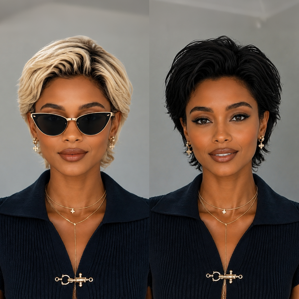 Bequeen 613 Slick Back Black Root Short Cut Pixie Wig