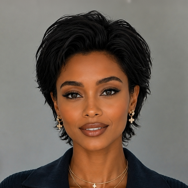 Bequeen 613 Slick Back Black Root Short Cut Pixie Wig