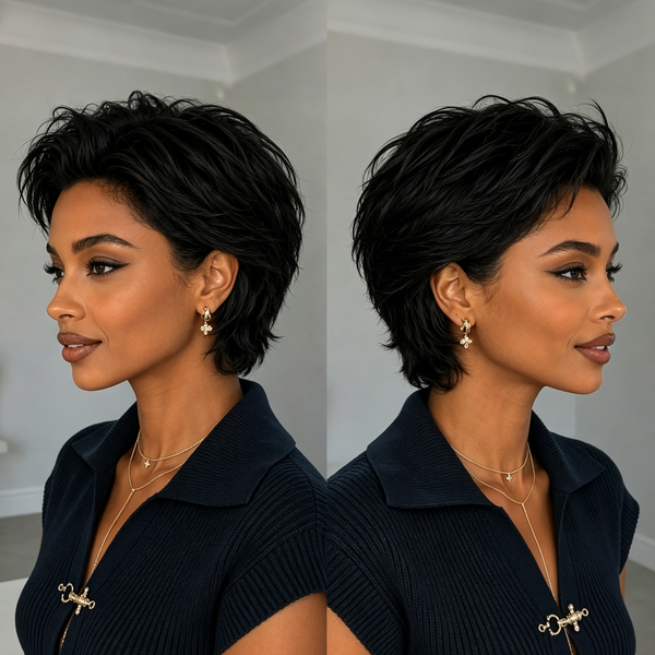 Bequeen 613 Slick Back Black Root Short Cut Pixie Wig