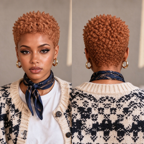 Bequeen Afro Low Cut  Kinky Curly Wave 13×4 Lace Pixie Full Cap Wig