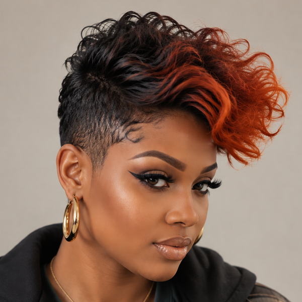 Bequeen Black Color Highlight Orange Frontal Lace Pretty Pixie Wig