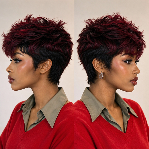 Bequeen Black Color Highlight Red Pretty Pixie Wig