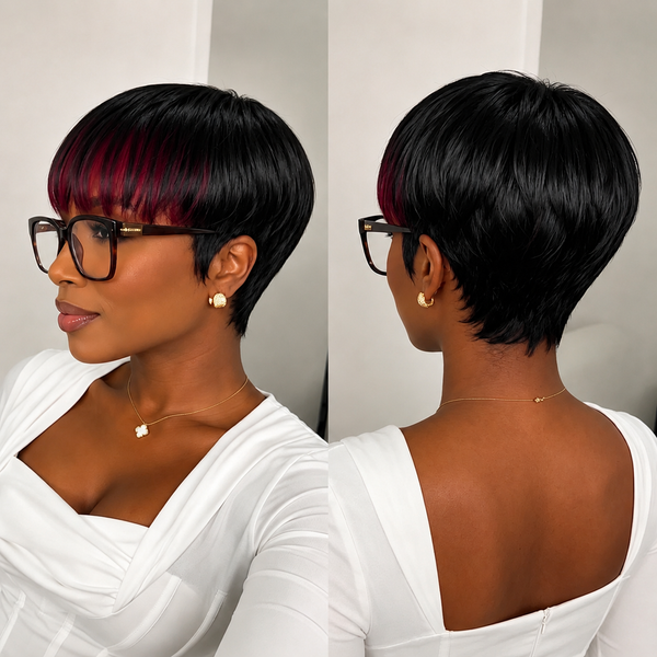 Bequeen Black Highlight Brown Natural Style Pixie Cut Wig For Black Women