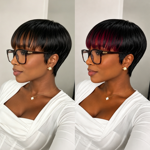 Bequeen Black Highlight Brown Natural Style Pixie Cut Wig For Black Women