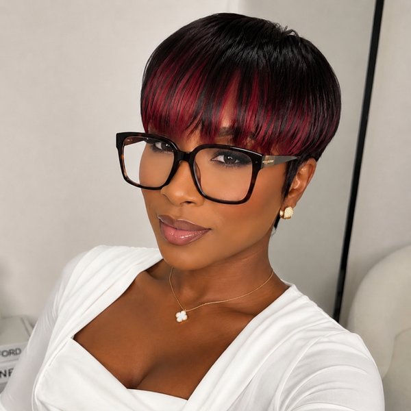 Bequeen Black Highlight Brown Natural Style Pixie Cut Wig For Black Women
