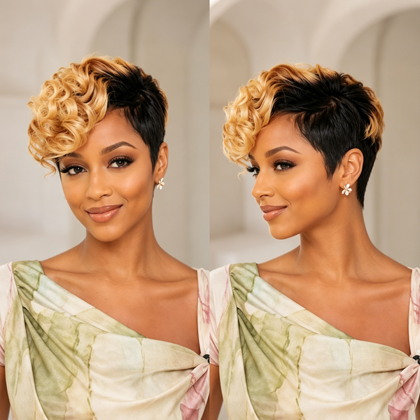 Bequeen Black and Gold Side-swept Curly Topper