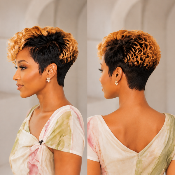 Bequeen Black and Gold Side-swept Curly Topper