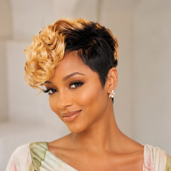Bequeen Black and Gold Side-swept Curly Topper