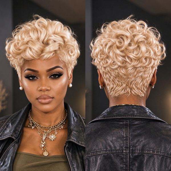 Bequeen Blonde Machine Made Pretty Curl Pixie Cut Wig