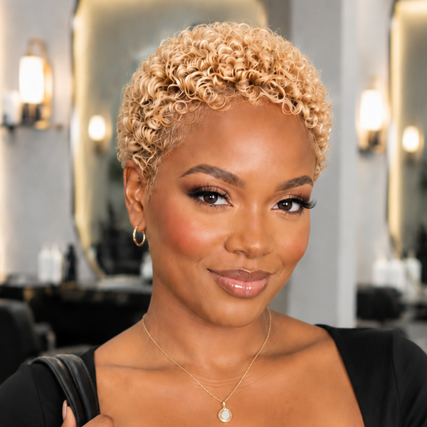 Bequeen Blonde TWA Small Finger Wave 13×4 Lace Pixie Full Cap Wig