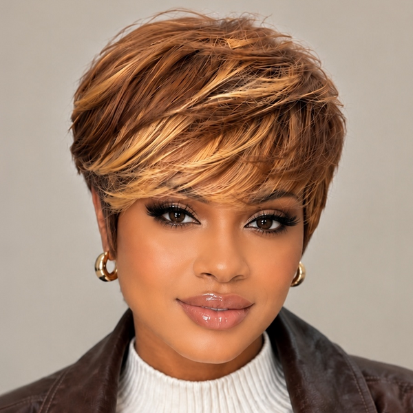 Bequeen Brown Highlight Blonde Machine Made Full Cap Wig