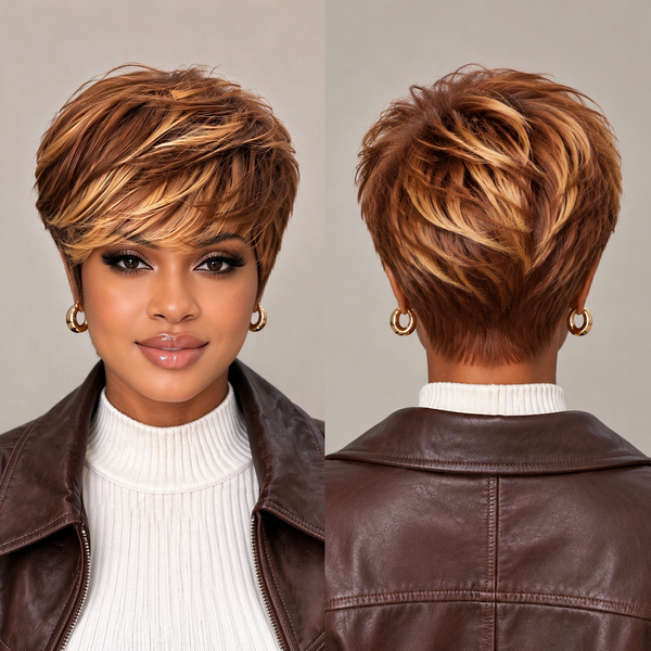 Bequeen Brown Highlight Blonde Machine Made Full Cap Wig