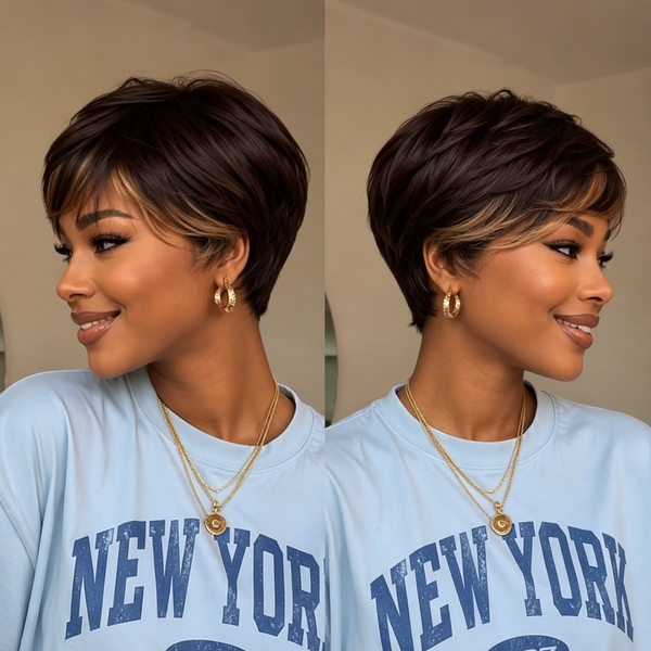 Bequeen Brown Highlight No Lace Wig