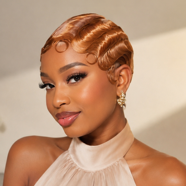Bequeen Brown Pixie Cut Water Wave Full Lace Wig