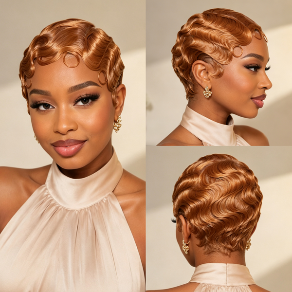 Bequeen Brown Pixie Cut Water Wave Full Lace Wig