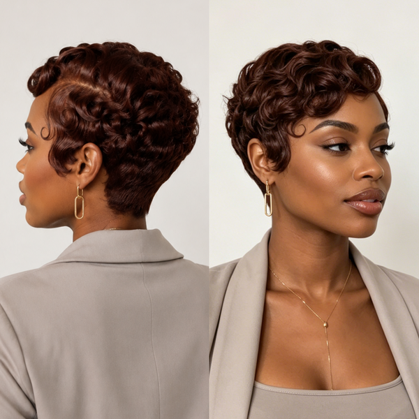 Bequeen Brown Wave Lace Side Part Pixie Wig