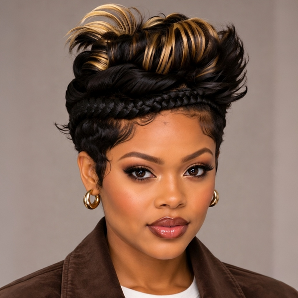Bequeen Cool Black Highlight Honey Blonde Full Lace Pixie Braid Wig
