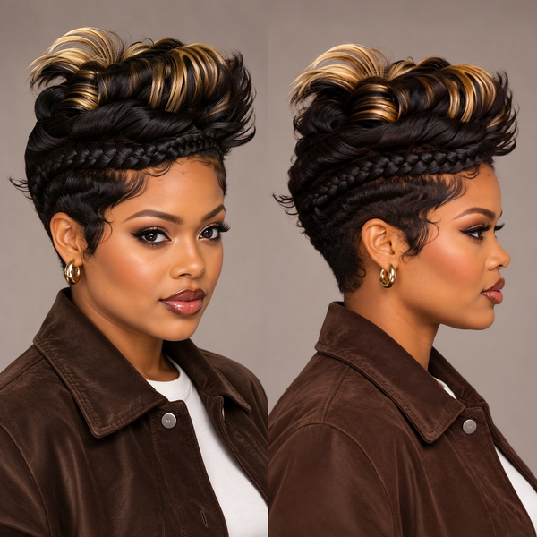 Bequeen Cool Black Highlight Honey Blonde Full Lace Pixie Braid Wig