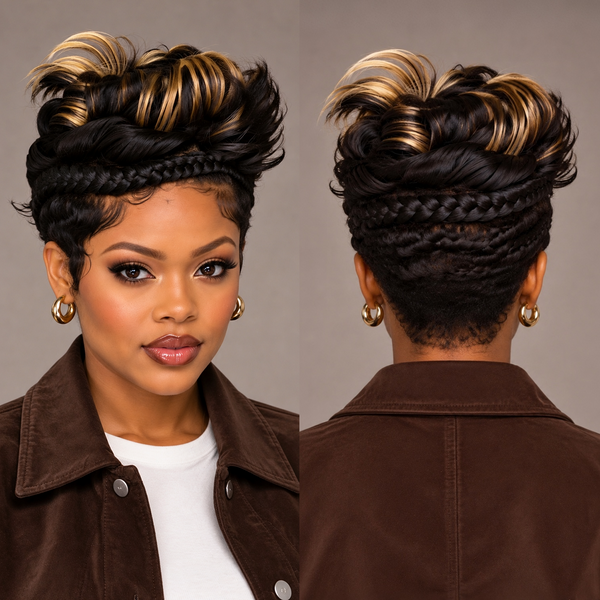 Bequeen Cool Black Highlight Honey Blonde Full Lace Pixie Braid Wig