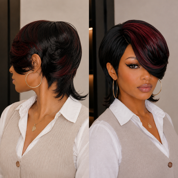 Bequeen Crimson Edge Short Mullet Wig