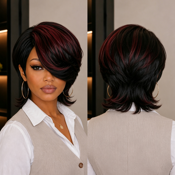 Bequeen Crimson Edge Short Mullet Wig