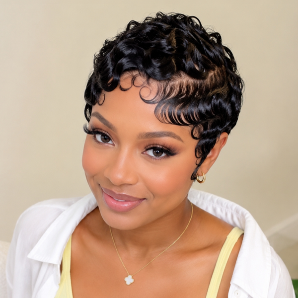 Bequeen Curly Pixie Cut 100% Human Hair Full Lace Wig