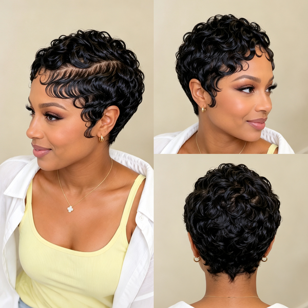 Bequeen Curly Pixie Cut 100% Human Hair Full Lace Wig