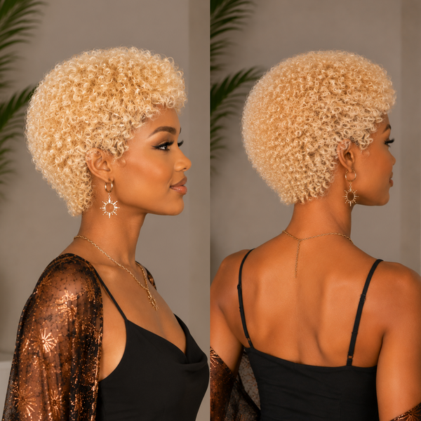 Bequeen Curly Short Pixie Cut  Full Lace Wig