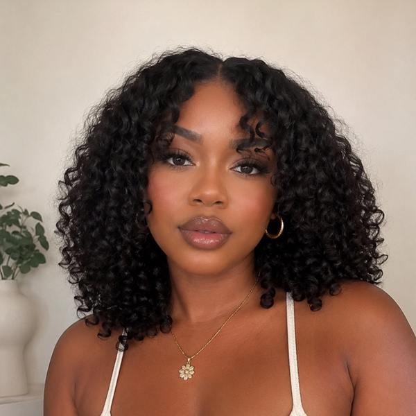 Bequeen Curly Wave Natural Black Lace Bob Wig