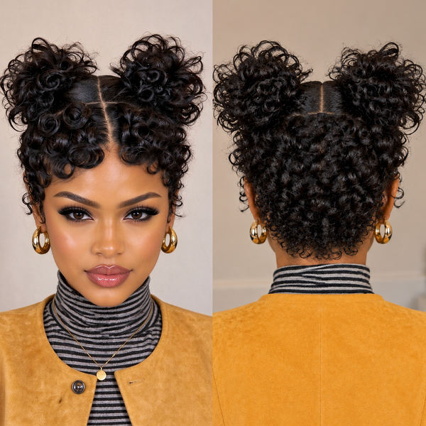 Bequeen Cute Two Bun Finger Wave Full Lace Braid