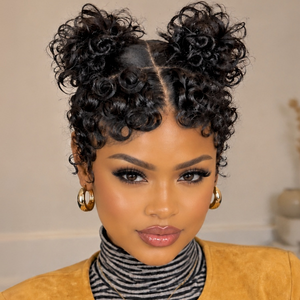 Bequeen Cute Two Bun Finger Wave Full Lace Braid
