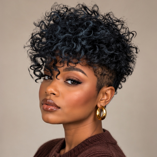 Bequeen Dark Blue Machine Made Curly Long Topper Unit