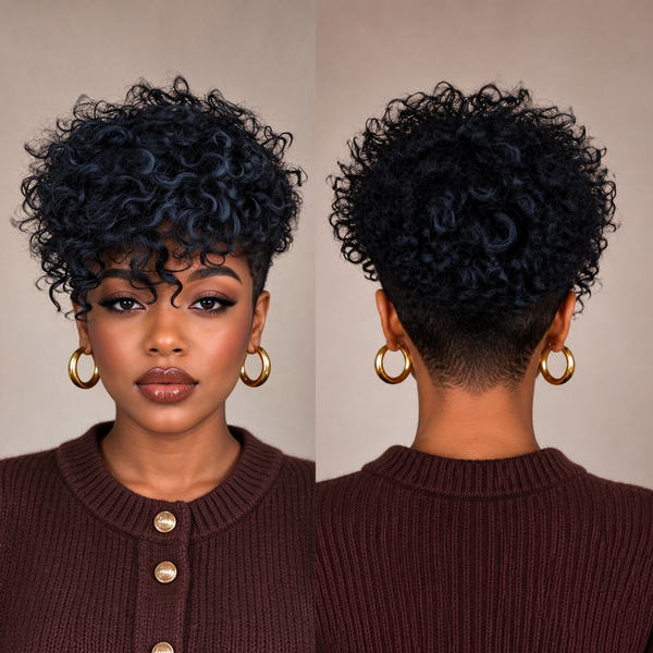 Bequeen Dark Blue Machine Made Curly Long Topper Unit