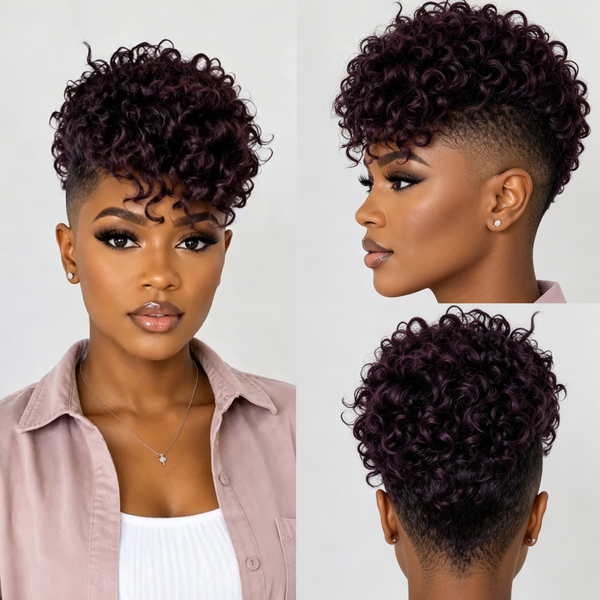 Bequeen Dark Purple Machine Made Curly Topper Unit