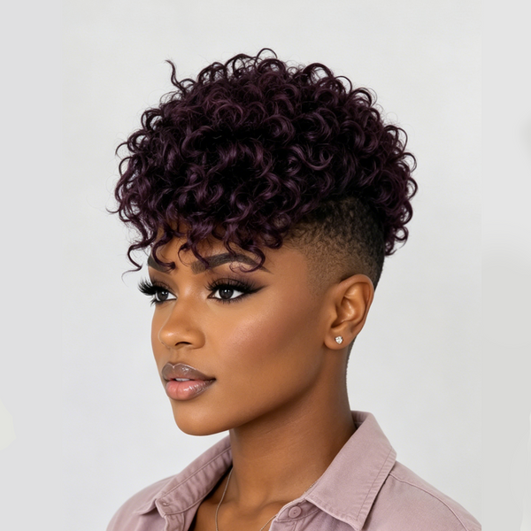 Bequeen Dark Purple Machine Made Curly Topper Unit