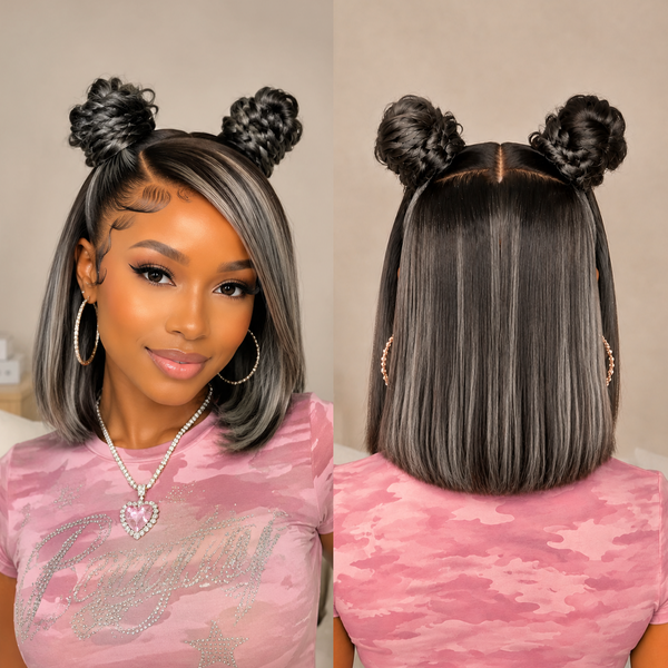 Bequeen Fashion Cute Gray Bob Braid Frontal Lace Wig