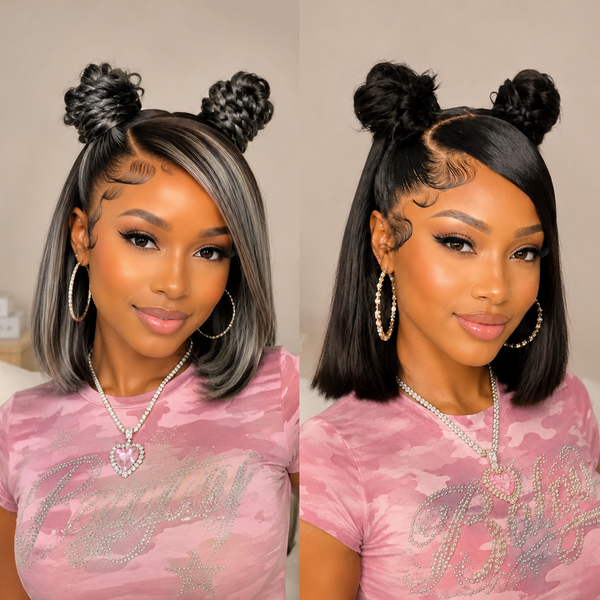Bequeen Fashion Cute Gray Bob Braid Frontal Lace Wig