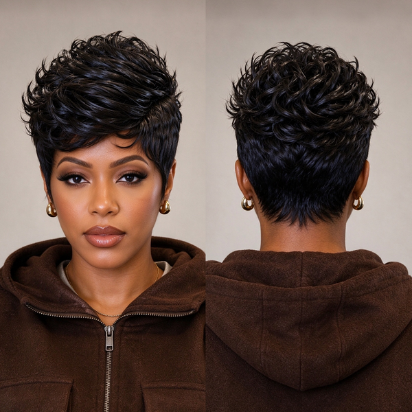 Bequeen Machine Made 1B Fashion Short Cut Wig