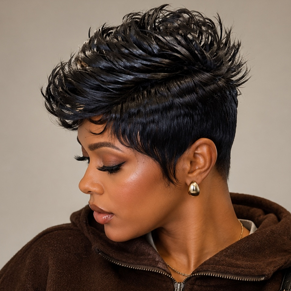 Bequeen Machine Made 1B Fashion Short Cut Wig
