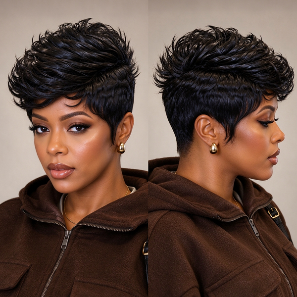 Bequeen Machine Made 1B Fashion Short Cut Wig