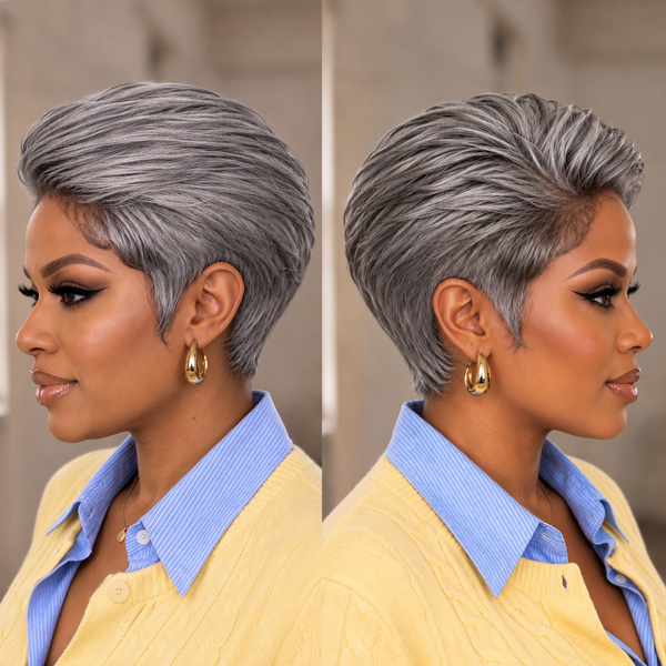 Bequeen Fashion Salt  and Pepper Frontal Lace Wig