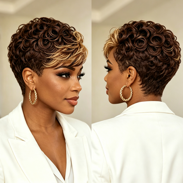 Bequeen Fluffy Chic Machine Made Highlight Pixie Wig