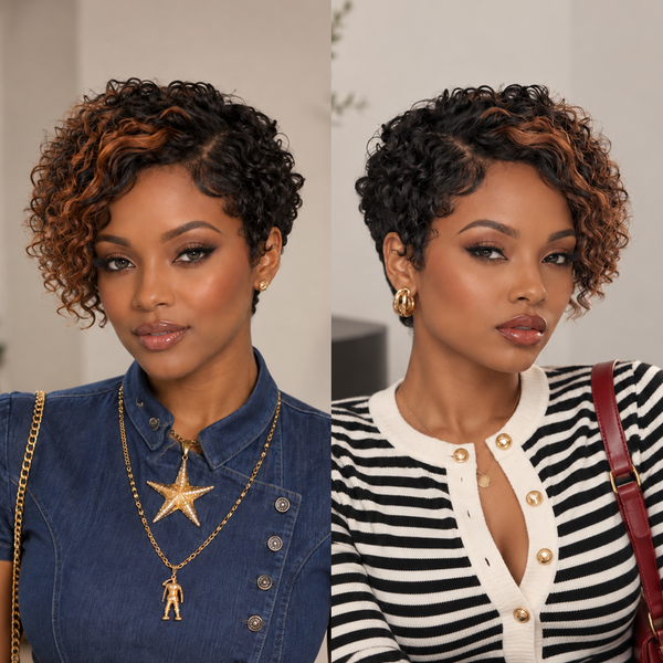Bequeen Frontal Lace Highlight Pixie Wig 100% Human Hair