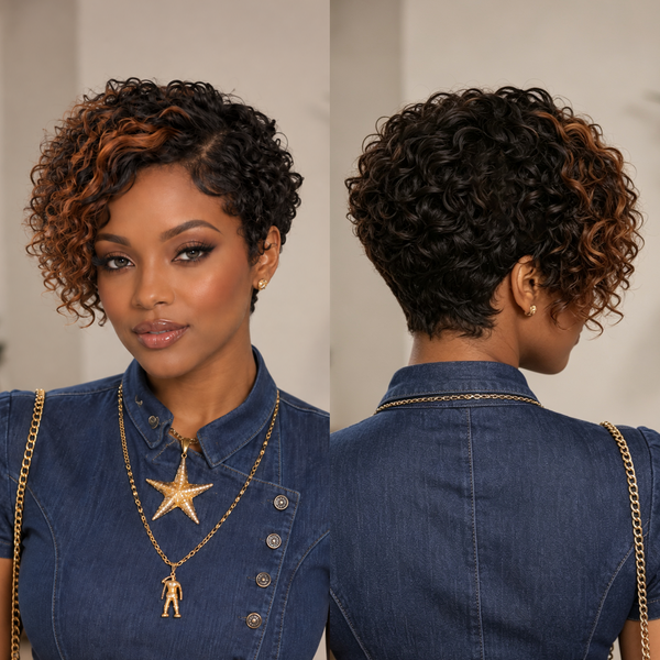 Bequeen Frontal Lace Highlight Pixie Wig 100% Human Hair