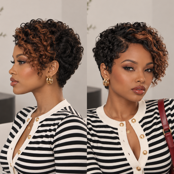 Bequeen Frontal Lace Highlight Pixie Wig 100% Human Hair