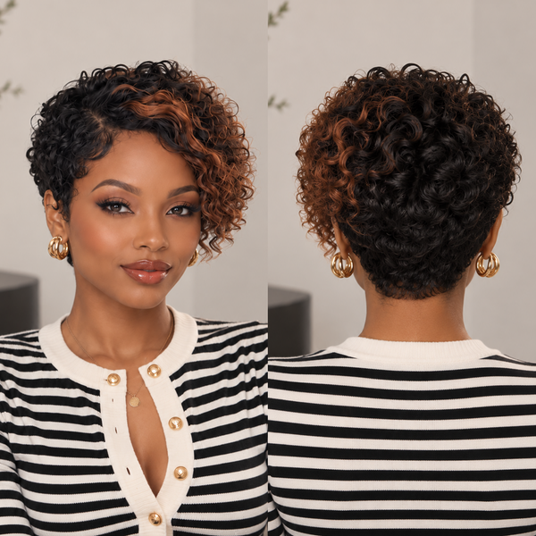 Bequeen Frontal Lace Highlight Pixie Wig 100% Human Hair